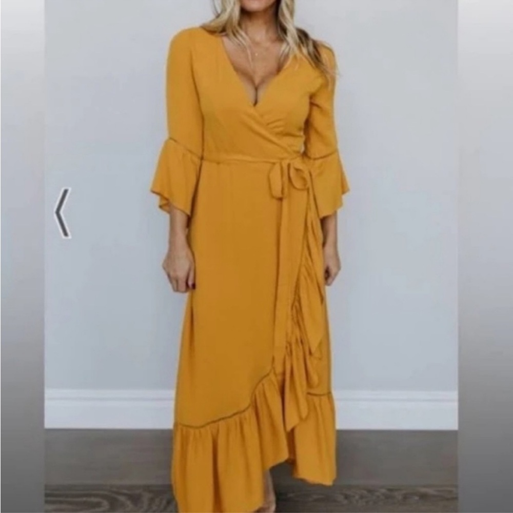 NWT- Baltic Born Daniella Yellow Wrap Asymmetrical Ruffled Dress